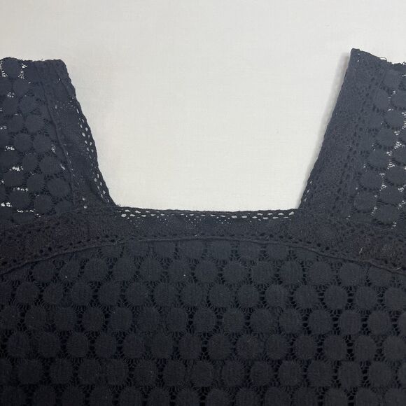 Black Crochet Lace Boho Square Neck 3/4 Sleeve Top Size L Whimsy Goth Witchy - Picture 2 of 11